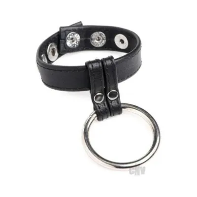 Cg Leather steel Cock And Ball Ring Black