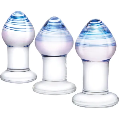 Glas Amethyst Rain Glass Butt Plug 3 Piece Anal Training Set Clear Blue