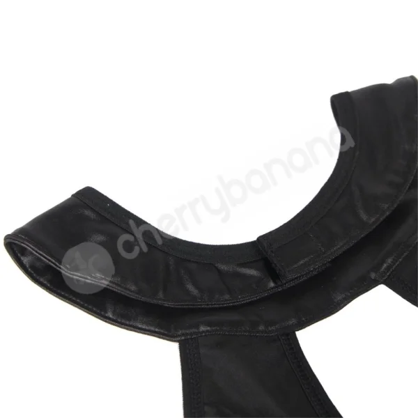 Cherry Banana Plus Size Black Faux Leather Dress With Zipper Front & Tie-up Back