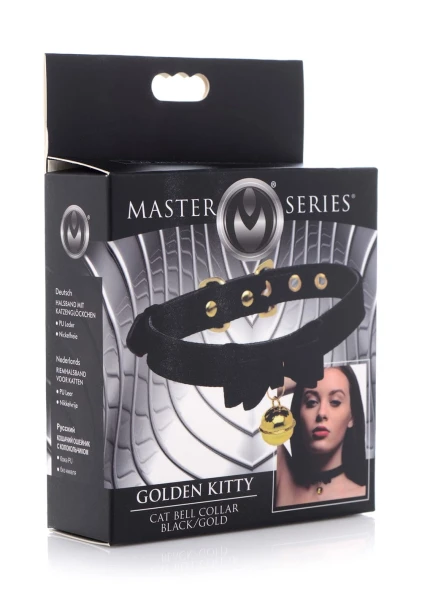 Master Series Golden Kitty Cat Bell Collar - Black & Gold