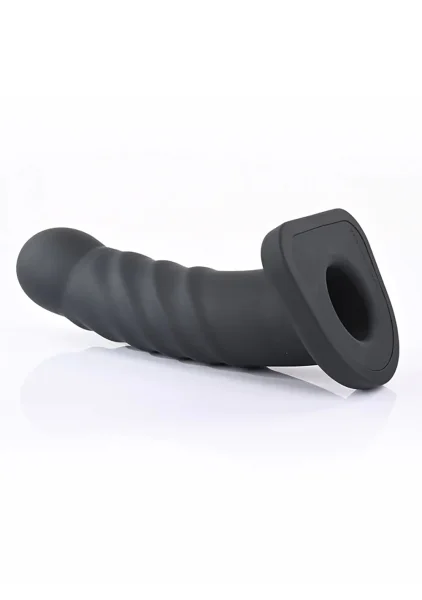 Merge Collection Banx 8" Silicone Ribbed Hollow Dildo By Sportsheets - Black