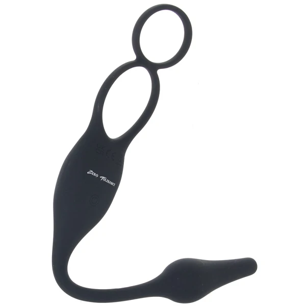 Zero Tolerance Plug & Tug Silicone Vibrating Anal Plug & Perineum Massager With Cock & Ball Rings - Black