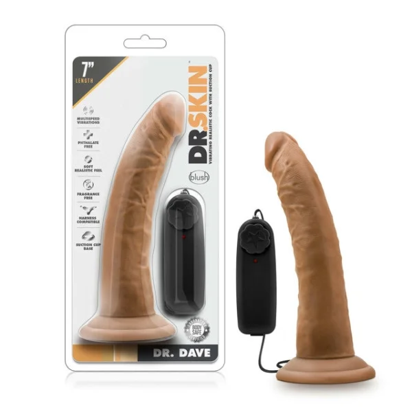 Blush Dr. Skin Dr. Dave Mocha 7 Inch Vibrating Cock with Suction Cup — image 5 of 5