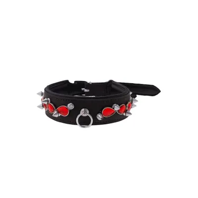 Bound X Spiked Collar With Red Gems
