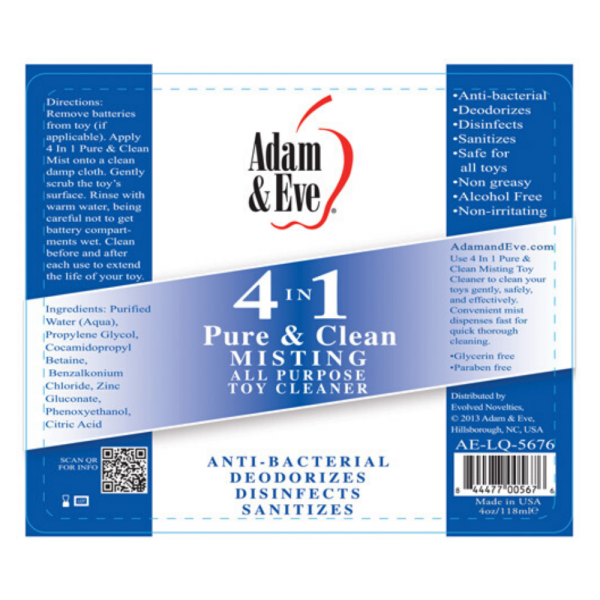 Adam & Eve 4 In 1 Pure & Clean Misting Cleaner - 4oz