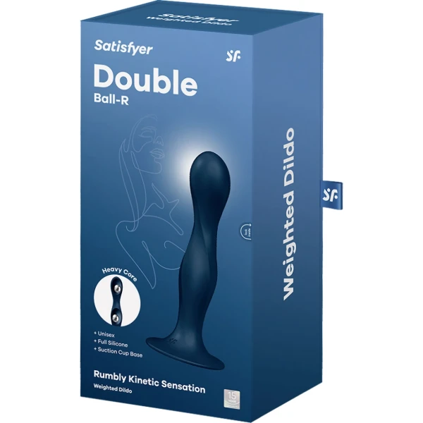 Satisfyer Double Ball-R Silicone Rumbly Kinetic Energy Weighted Dildo - Dark Blue