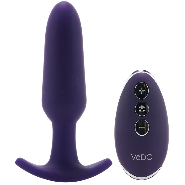 Bump Plus Silicone Rechargeable Vibrating Butt Plug With Remote by VeDO - Purple