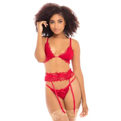 Oh La La Cheri Red Floral Lace Bra Set 3 Piece