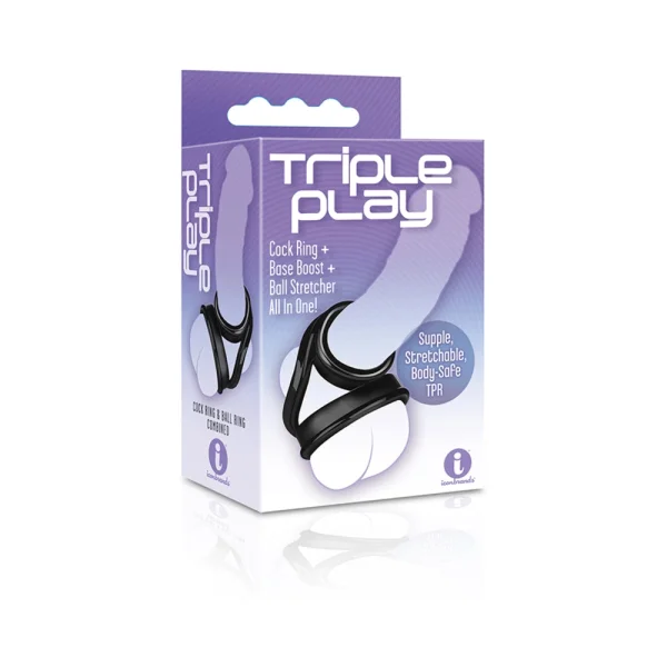 Triple Play Cock Ring, Base Boost, Ball Stretcher Black — image 3 of 5