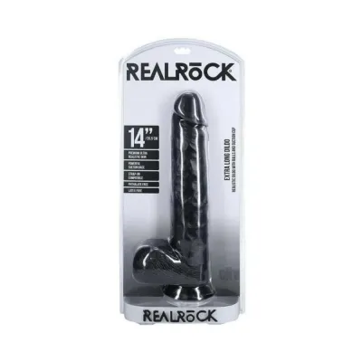 Extreme Dildos Realrock Extra Long 14 In Dildo With Balls Black