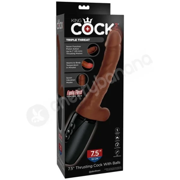 King Cock Plus Brown Triple Threat 7.5'' Thrusting & Heating Cock With Balls