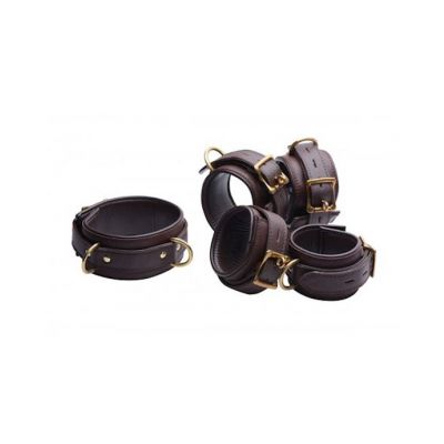 Brown 5 Piece Locking Leather Bondage Set