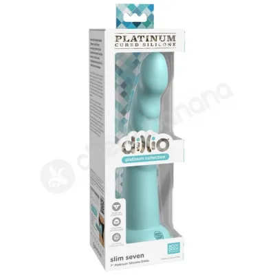 Dillio Platinum Slim Seven 7 Teal Silicone Dildo With Suction Cup Body Dock Compatible Base