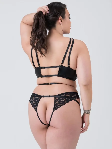 Lovehoney Plus Size Fierce Romance Black Wet Look and Lace Bra Set