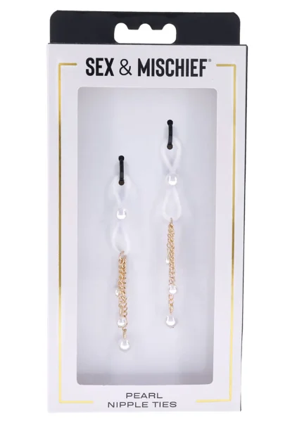 Sex & Mischief Pearl Nipple Ties By Sportsheets - White & Gold