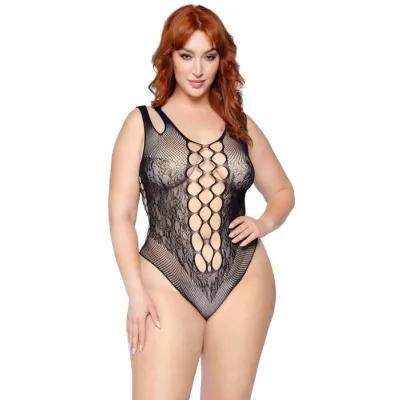 Leg Avenue Seamless Fishnet and Lace Teddy Bodysuit