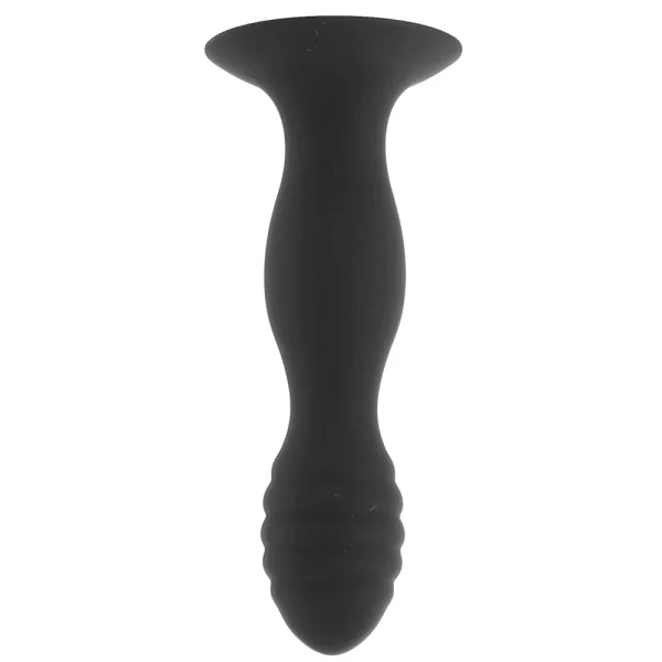 Silicone Ribbed Anal Stud Suction Cup Dildo By CalExotics - Black