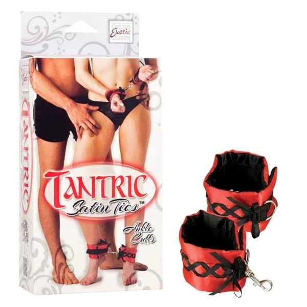 Tantric Satin Ties Ankle Cuffs Red with Black
