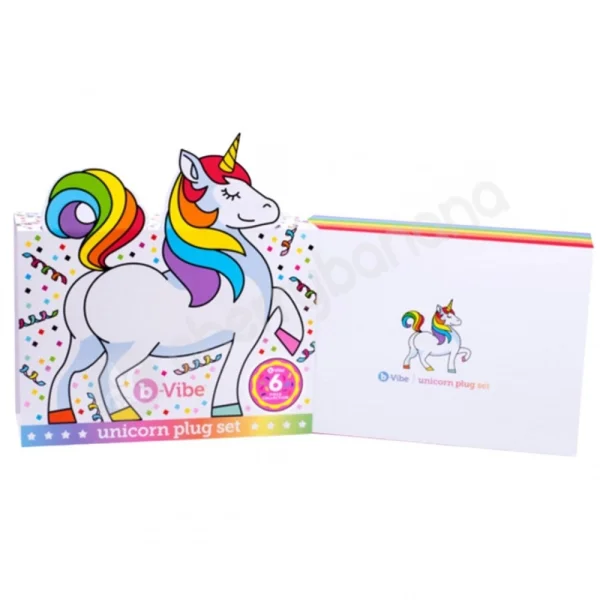B-vibe Unicorn Vibrating Anal Plug & Rainbow Tail 6 piece Set