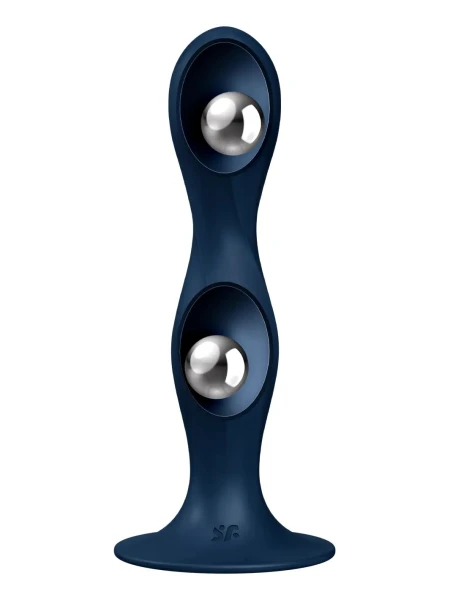 Satisfyer Double Ball-R Silicone Rumbly Kinetic Energy Weighted Dildo - Dark Blue