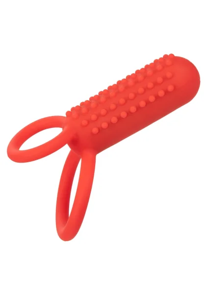 Silicone Rechargeable Vertical Dual Enhancer Vibrating Cock Ring By CalExotics - Red