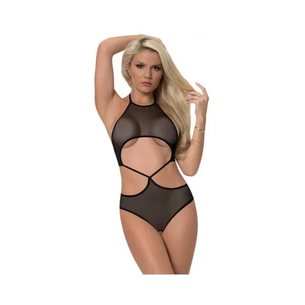 Magic Silk Forever Mesh Crotchless Underboob Teddy With Split Back Black L/xl