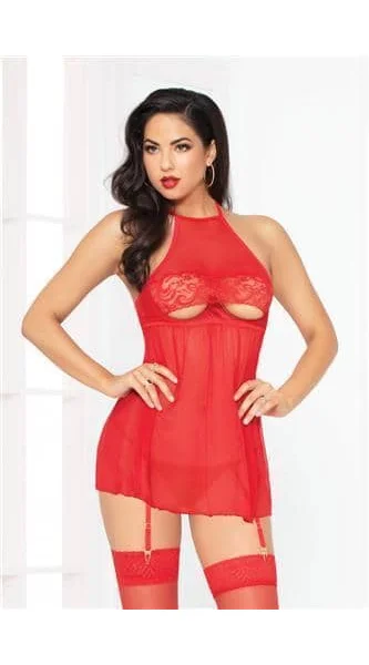 Mesh Babydoll W-thong - Red - One Size — image 5 of 6