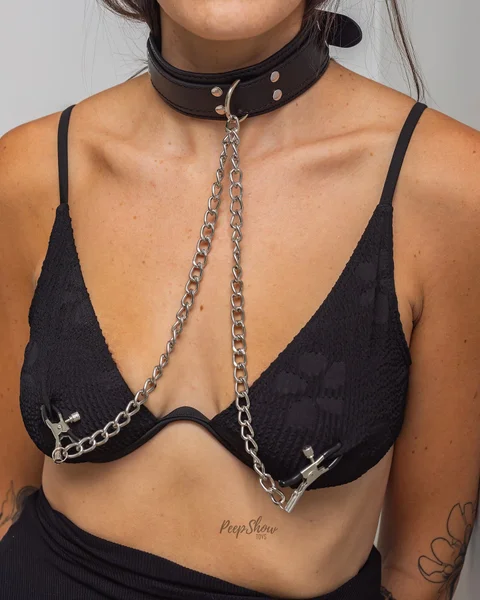 Sportsheets Vegan Leather Collar with Nipple Clamps — image 5 of 15
