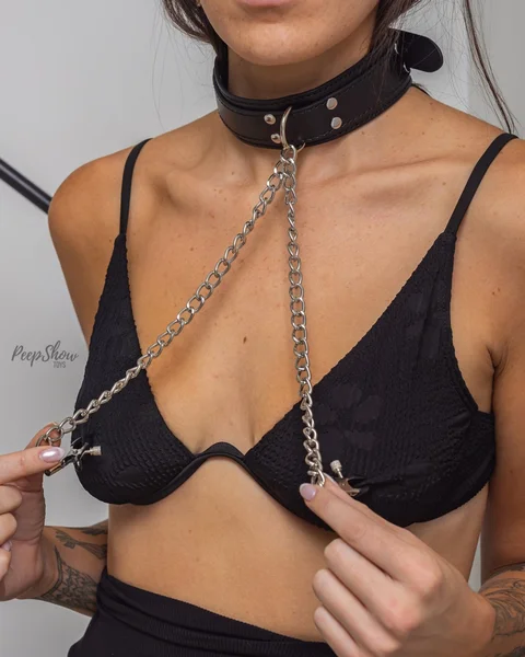 Sportsheets Vegan Leather Collar with Nipple Clamps — image 9 of 15
