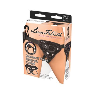 Lux Fetish Diamond Velvet Strap On Corset Black