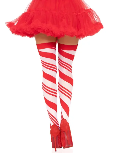 Candy Cane Thigh High - One Size - White-red