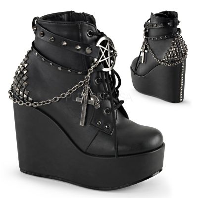 5 inches Wedge PF Boot w Straps Studs Assorted Charms Chain