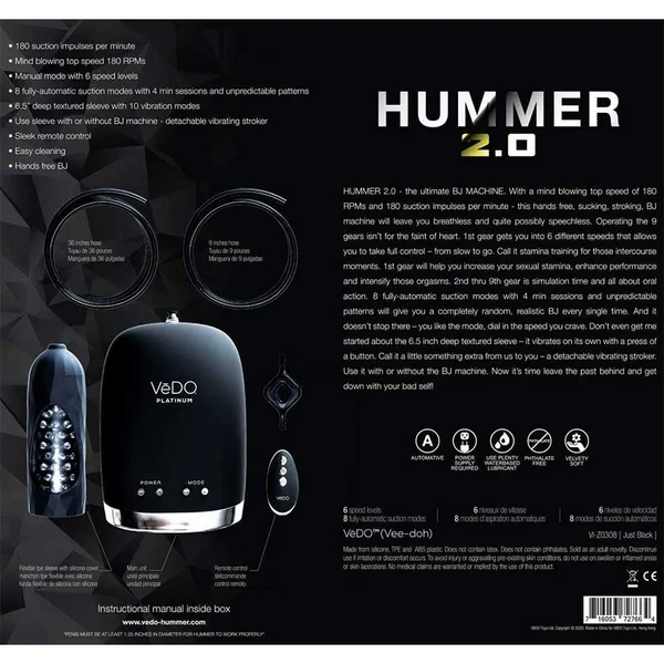 VeDO Hummer 2.0 Vibrating Auto Blow Job Oral Sex Simulator Machine — image 8 of 8