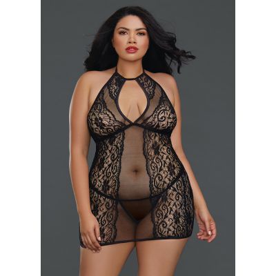 Queen Size Fishnet and Lace Chemise Black Sexy Erotic Lingerie