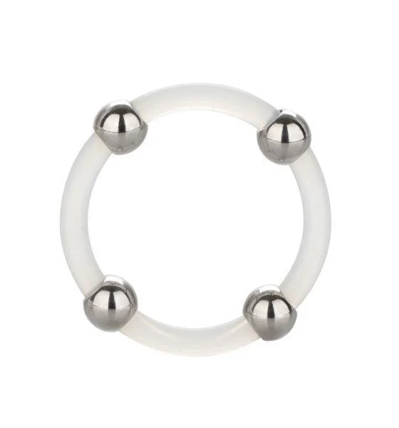 Steel Beaded Silicone Ring Large Clear