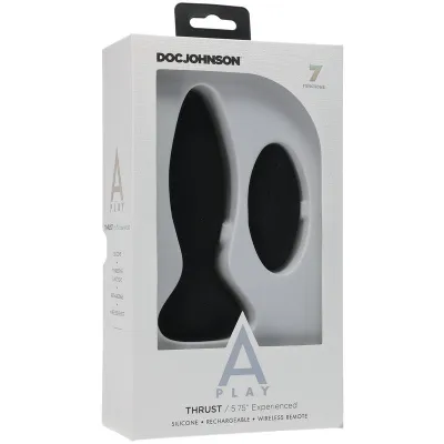Doc Johnson A Play Experienced Thrust Silicone Black Anal Plug with Remote