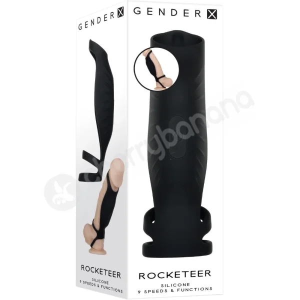Gender X Rocketeer Black Vibrating Cock Sheath With Testicle Loops