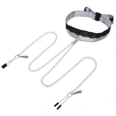 Play Nice Satin and Lace Collar and Nipple Clamps