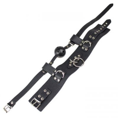 Bondara Black Posture Collar with Vented Ball Gag
