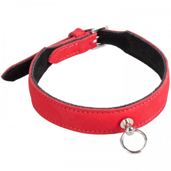 Bondara Red Nubuck Leather Classic Collar