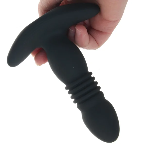 Playboy Pleasure Trust The Thrust Rechargeable Silicone Thrusting Anal Plug With Remote - Black