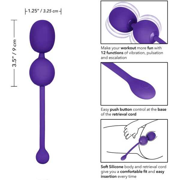 Rechargeable Silicone Vibrating Dual Kegel Balls By CalExotics - Purple — image 7 of 13