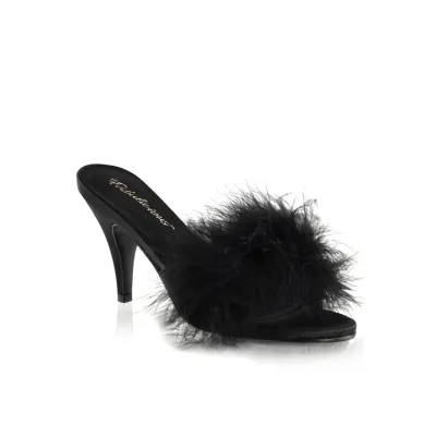 Amour 3 Heel Black Marabou Puff Slipper By Fabulicious by Pleaser