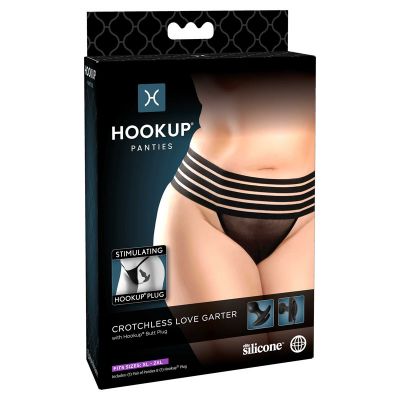 HOOKUP Crotchless Love Garter Black Panty with Plug XL XXL Size