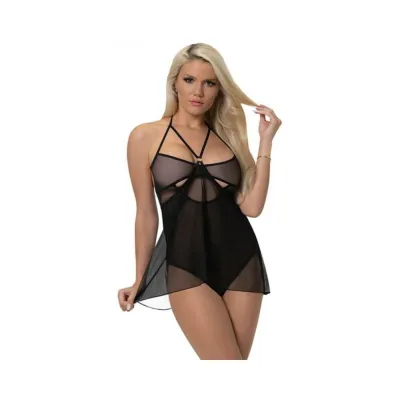 Magic Silk Forever Mesh Crotchless Babydoll Teddy Black S m