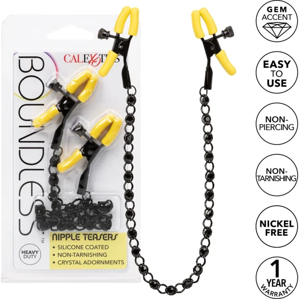 Boundless Nipple Teasers Adjustable Nipple Clamps By CalExotics - Black & Yellow