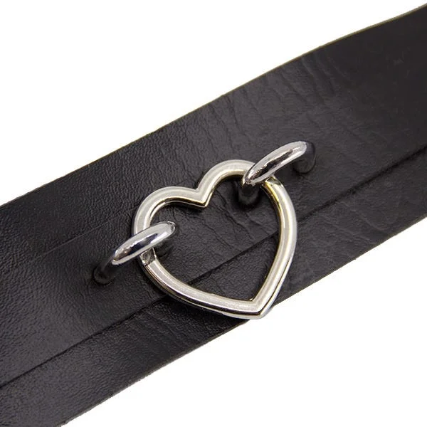 Love In Leather Faux Leather Silver Heart Collar