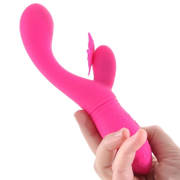 Rechargeable Butterfly Kiss Silicone Flutter Dual Stimulation Vibrator By CalExotics - Pink