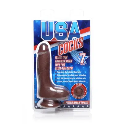 Usa Cocks 7 Inch Ameriskin Dual Density Dildo Dark Skin Tone
