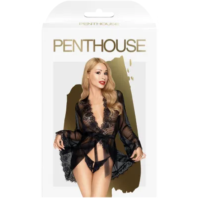 Penthouse Hypnotic Power Black Short Kimono with Thong Set